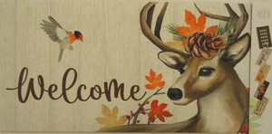 Alfombra "Bienvenido" Otoño/Otoño Ciervo, Buck, Sasafrás Inserto Interruptor Puerta Alfombra 10x22 - Imagen 1 de 2