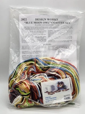 Design Works Plastic Canvas Kit Blue Moon Owl Coasters Set - Image 1 of 4