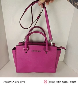 Michael Kors Selma Medium Bag Hot Pink Saffiano Leather Satchel - Picture 1 of 11