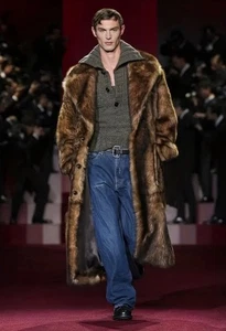 Nuevo abrigo de piel de zorro sintético para hombre con cuello de traje a prueba de viento cálido abrigo de visón grande - Imagen 1 de 10