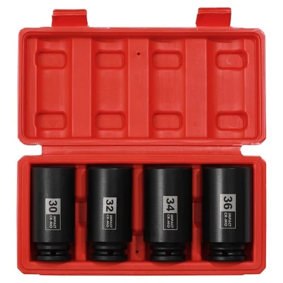 4PCS 1/2" Drive Deep Impact Socket Set, CR-MO, 12 Point, Metric, Deep Spindle... - Image 1 of 4