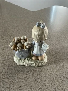 Precious Moments God Loveth a Cheerful Giver Free Puppies Sign 1977 Rare Retired - Picture 1 of 9