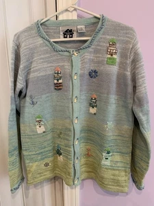 Vtg Storybook Knits Lighthouses Knit Cardigan Sweater Sz S So Cute! - Picture 1 of 9