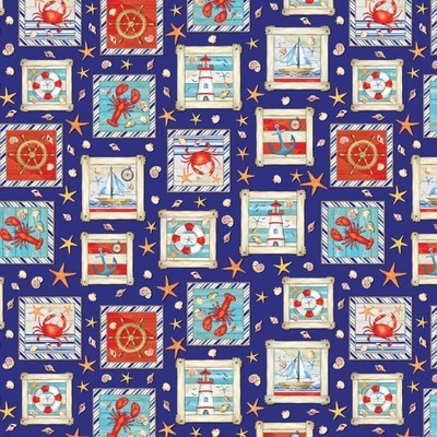 Ткань Feline Drive HIGH TIDES Coastal Patchwork Royal Fat Quarter (18 дюймов x 22 дюйма) отличное качество - Изображение 1 из 4