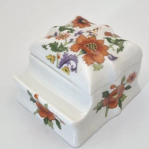 Seltene Vintage Rochard Limoges Floral Orange Lila Porzellan Schmuckschatulle 2" x 2" - Bild 1 von 9