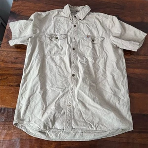 Carhartt Men's XLT Beige Short Sleeve Button-Up Shirt Casual - Picture 1 of 6