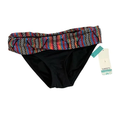 NWT Sunsets California Black Multi Pattern Fold Over High Waist Bikini Bottom M - Image 1 of 4