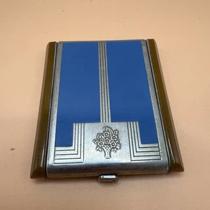 Cara Nome Langlois New York Vanity With Makeup Compact Case Bakelite Blue Enamel - Picture 1 of 7