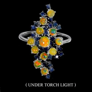 925 Sterling Silver Ring Round Fire Opal 4mm Sapphire Gemstone Jewelry Size 7 - Picture 1 of 13