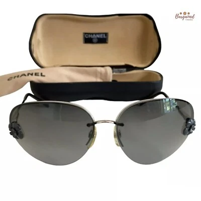 正品香奈儿复古灰色/银色圆形无框山茶花太阳镜 — 第 1/4 张图片