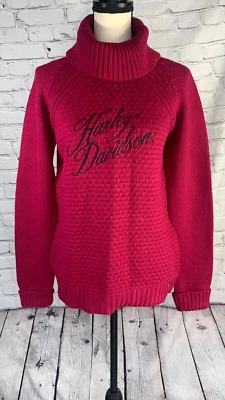 Harley Davidson женщин бордовый вышитый водолазка свитер хлопок шерсти большой - Изображение 1 из 4