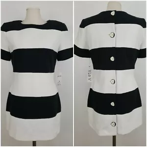 Y.Le.V. Women's Size 8 TUNIC TOP Black White Striped Mod Chic Back Buttons NWT - Picture 1 of 9