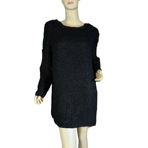 VINTAGE CIRCA 1990'S SILK BLACK BEADED PAPELL BOUTIQUE EVENING TUNIC SIZE XL - Picture 1 of 12