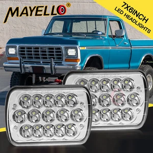 Pair For 1976-86 Ford F150 F-150 Pickup 7x6 5x7" LED Headlights Square Hi/Lo DOT - Picture 1 of 8