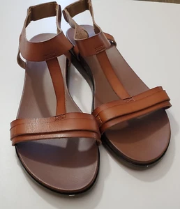 Lauren Blakwell Leather Olivia Sandals size 11 Brown Slip-on Flats T Ankle Strap - Picture 1 of 12