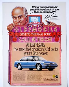 Billy Packer 1991 Oldsmobile Cutlass Supreme Vintage Original Print Ad 8.5 x 11" - Picture 1 of 4