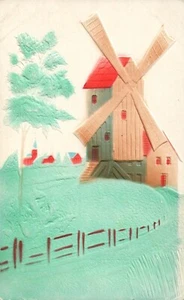 Windmill Airbrushed Dutch Merry Christmas Greeting Postcard - Picture 1 of 2