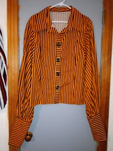 Handmade Orange/Black Striped Button Down Bishop Sleeved Shirt Size Large - Picture 1 of 5