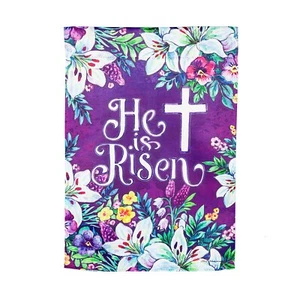 Spring Flowers Easter Cross Evergreen SUEDE Garden Flag 12.5" x 18" - Picture 1 of 4