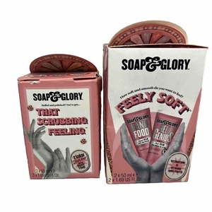 2 BRAND New Soap & Glory Body Scrub 3pk & Hand & Foot Cream Gift Set NIDB - Picture 1 of 11