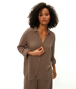 Michael Stars Women's Cobblestone Leo Gauze Button Down Long Sleeve Shirt Sz XS - Picture 1 of 5