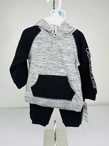 Calvin Klein Fleece Jogger Set Gray and Black Infant Baby Boy Sz 6/9 Mo - Picture 1 of 7