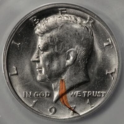 1971 D ANACS M63 Struck On Defective Planchet Kennedy Half Dollar Mint Error - Image 1 of 4