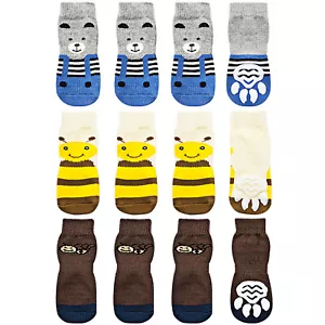 4Pcs Pet Cute Paw Protector Knit Socks Indoor Non Slip Shoes for S/M/L Dog Puppy - Picture 1 of 8