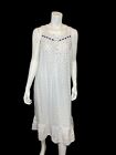 EILEEN WEST Sleeveless Full Length Night Gown 100% Cotton Geo Print S White Blue