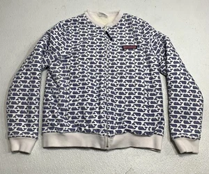 Vineyard Vines Girls Sz Medium White Blue Reversible Fuzzy Full Zip Whale Jacket - Picture 1 of 8
