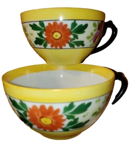 Art Deco PM Bavaria Germany Eggshell Porcelain Tea Cups Floral Set Of 2 - Picture 1 of 5