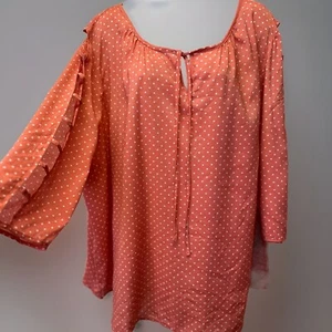 Como Blu Women's Plus Size 3X Coral Dot Peasant Blouse 3/4 Cage Sleeve NEW - Picture 1 of 15