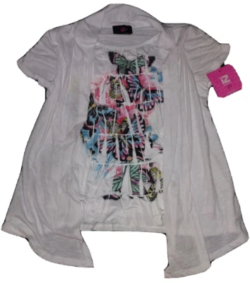 IZ Amy Byer White Butterfly Mock-Layer Top - Girls Size 10-12 Medium - Image 1 of 4