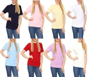 Womens Short Sleeve Smooth Cable Knitted Jumper Ladies Knitted Pullover Sweater - Picture 1 of 22