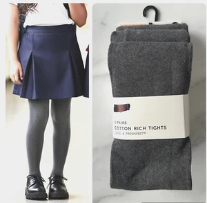 Girls Marks Grey School Tights 3 Pack Knitted Cotton Rich Reinforced Toes Crotch - Picture 1 of 6