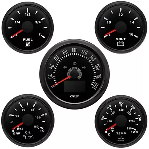 5 Gauge Set 85mm GPS Speedometer 0-200KM/H COG Trip Gauge With 52mm Fuel Gauge - Picture 1 of 19