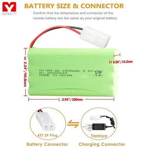 9.6v 2400mAh Ni-MH Rechargeable Battery Pack KET 2P Connector for RC Car Truck   - Picture 1 of 3