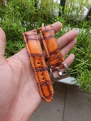 24毫米/22毫米Patina橙色100%真皮表带适用于PM — 第 1/4 张图片