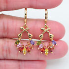 18k Yellow Gold Filled Women Multicolour Topaz Flower Branches Dangle Earrings