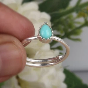 Natural Arizona Turquoise Gemstone Solid 925 Sterling Silver Adjustable Ring - Picture 1 of 6