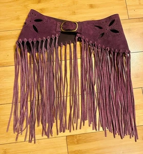 MISS SIXTY CINTURA VINTAGE VIOLA AMPIA ANCA ~ PELLE SCAMOSCIATA FRANGE - PICCOLA - Foto 1 di 7