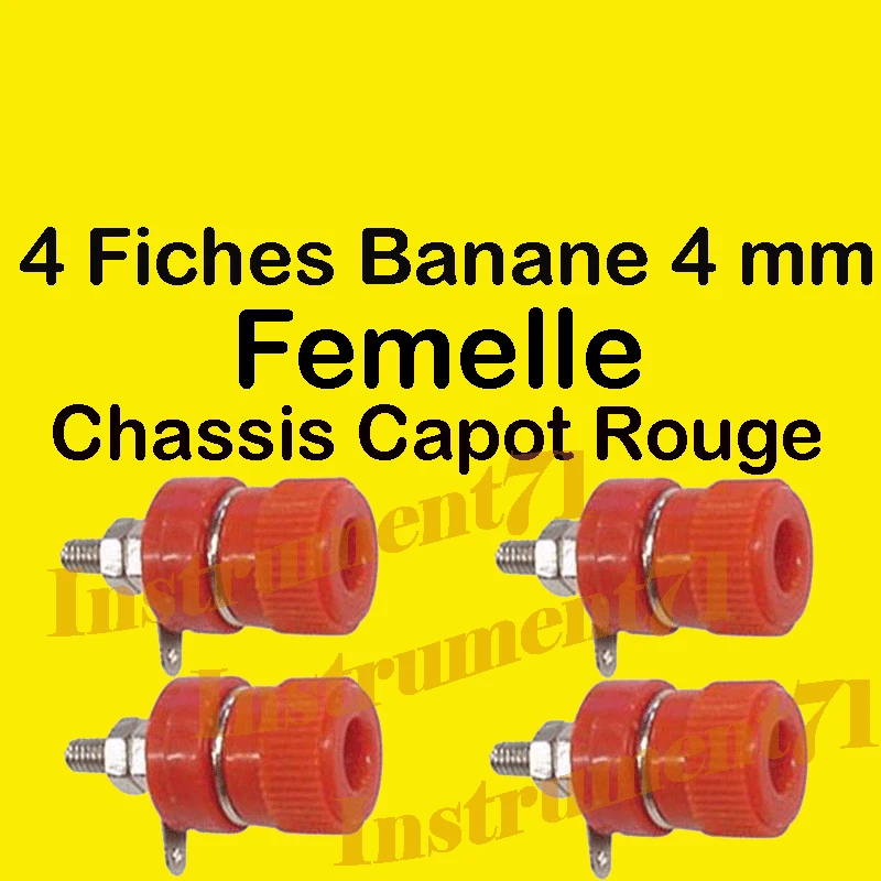 4 Fiches Chassis Couleur Rouge pour Fiche Banane Diametre 4 MM - Photo 1/1