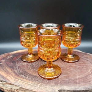 Kolonie Farbe Krone Dunkel Bernstein Cordial Gläser 4er Set Vintage Daumenabdruck 3,5" - Bild 1 von 8