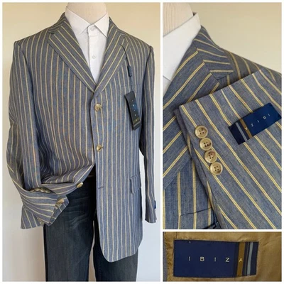 Ibiza‎ Mens Blazer Sport Coat Three Button Jacket Linen 44R Casual Suits New - Image 1 of 4