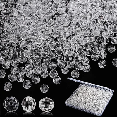 BONNY BOXX 1000pcs 6mm Acrylic Faceted Round Crystal Beads Transparent White ... - Image 1 of 4