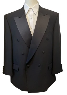 Nueva CHAQUETA ESMOQUIN CLUB 48R Doble Pecho Satinado Cuello Pico Negro SOLO Foto 1 de 4