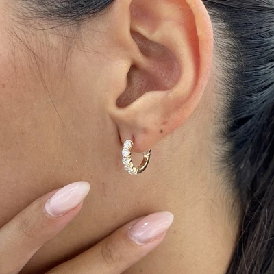 Diamond Hoop Earrings Round 1.26 Ct E-F VS1 Lab Created 14k Rose Gold - Image 1 of 4