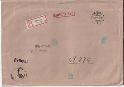 1941 Alemania Feldpost A Headquarters 6x9 cubierta sobre Hannover a Allenstein Foto 1 de 2
