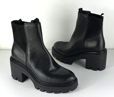 ¡NUEVO! Rag & Bone Quinn Chelsea Bota Bloque Suela Gruesa Cuero Negro Talla 37 7 Foto 1 de 4