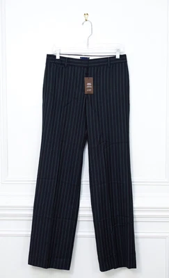 NWT J. Crew Favorite Fit Wool Pinstripe Wide Leg Pants Navy Blue & Green Size 6 - Image 1 of 4